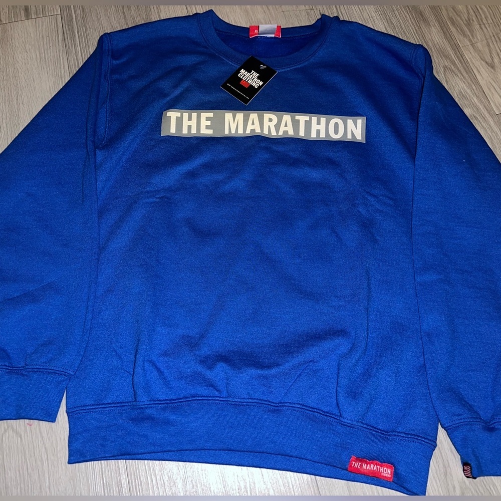 New The Marathon Clothing Men's Blue Crewneck Sweater